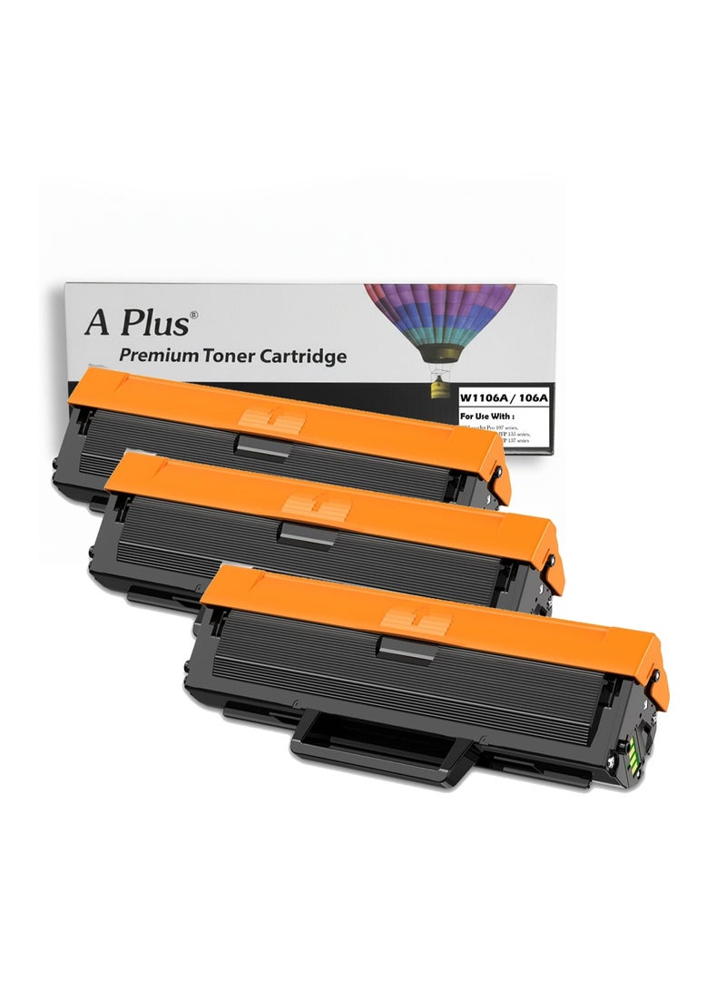 A PLUS APlus Compatible 106A W1106A 3 Pieces Combo Toner Cartridge Black for HP LaserJet Pro  107, MFP M135, and MFP M137 series printers - Image 1